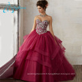 Tulle Satin sans manches en cristal Sexy Quinceanera Robes Ball Gown